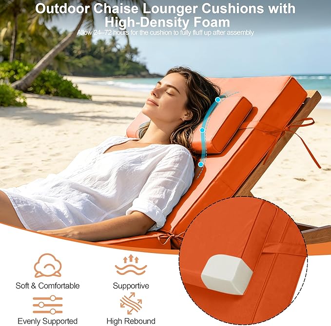 Chaise Lounge Cushions Outdoor 72x21x6 Inch, Fade Resistant 6'' Thicken Outdoor