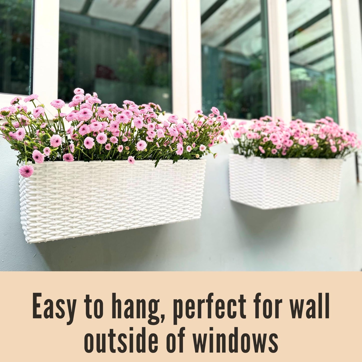 LaLaGreen Window Boxes Planters (20 Inch, 4 Pack) Outdoor Wall Hanging Flower Box with Bracket, Vertical Wall Mounted Self Watering White Rectangular Plant Container Modern Garden Herb Kitchen Indoor