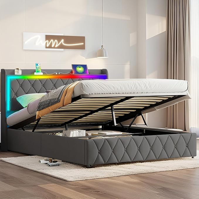Modern Multi-Color LED Light Full Bed Frame