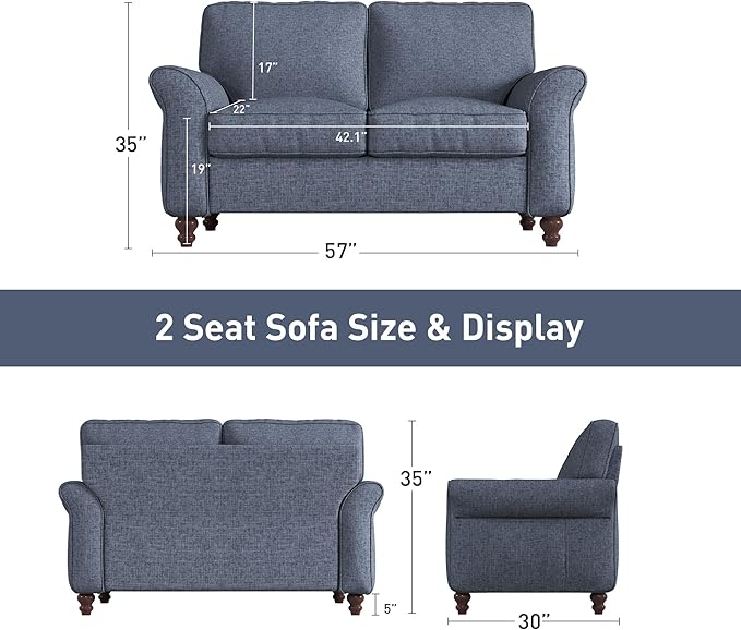 Bonzy Home 57" Loveseat Sofa, 2 Seater Comfy Love Seat Sofa