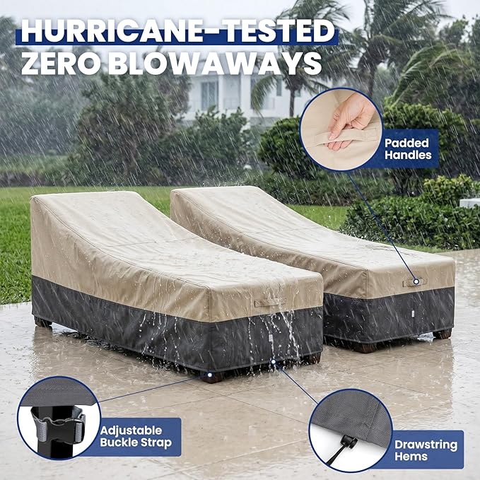 Extra Heavy Duty Patio Chaise Lounge Cover Waterproof 2 Pack