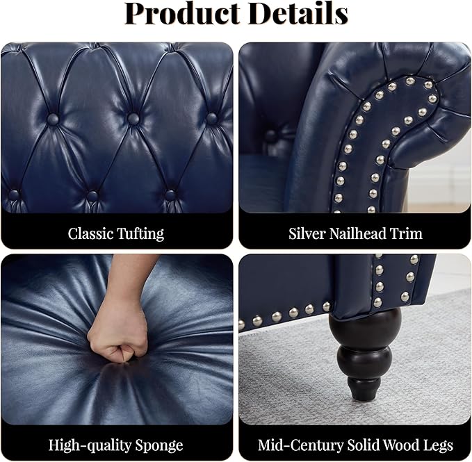 LEVNARY Chesterfield Sofa, 3 Seater Tufted Couch