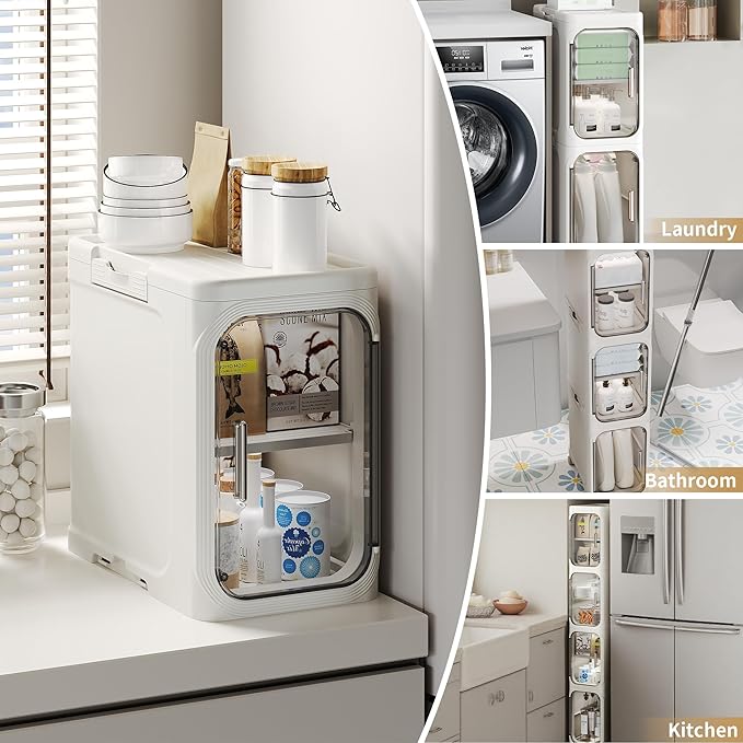 3-Tier Tall Narrow Storage Cabinet, Slim Bathroom Storage Cabinet