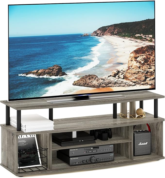 Furinno Jaya Large Entertainment Center Hold up to 55-in TV, French Oak/Black