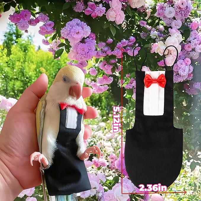 Bird Harness Leather Set Tuxedo Flight Suits with Nappy Diapers Waterproof Inner Layer Urine Wet for Parrot Cockatiel Conure Parakeet Macaw Budgie (S)