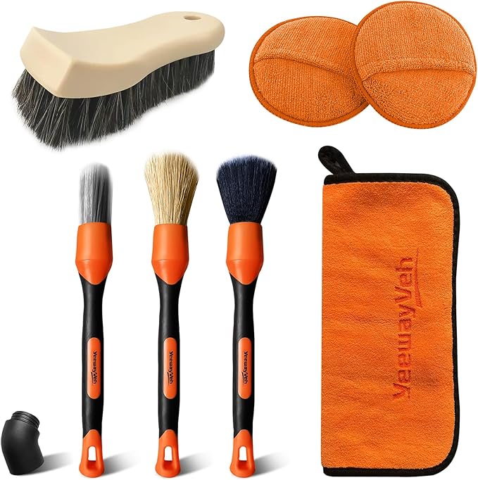 YeewayVeh 7PCS Car Interior Detailing Kit, Horse Hair Car Leather Brush