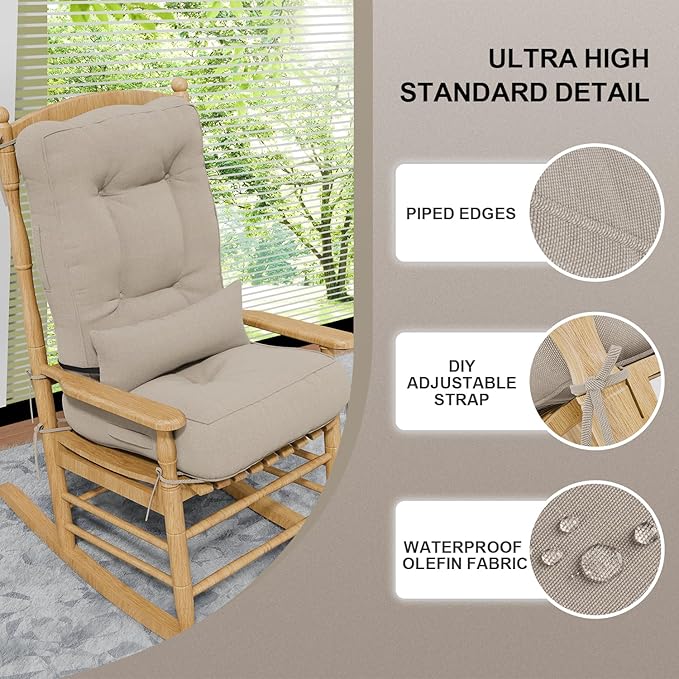 Rocking Chair Cushions with Pillow, Waterproof and Fade-Resistant Thicken