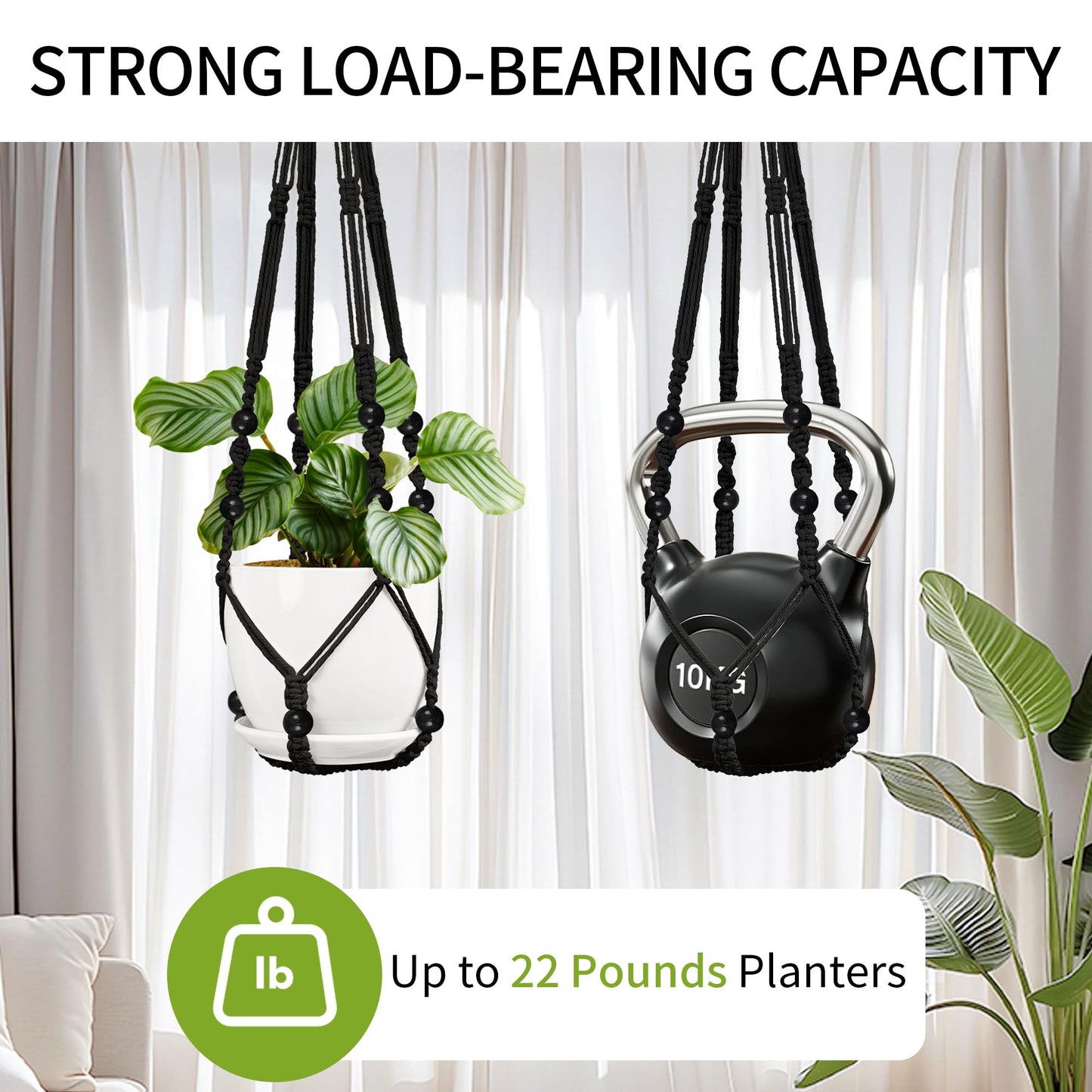 IDEEEPAN Macrame Plant Hanger - Fits 4 to 13 inches Pots for Indoor Outdoor, 35"/29"/23" Different Sizes Set, Black (POTS NOT Included)