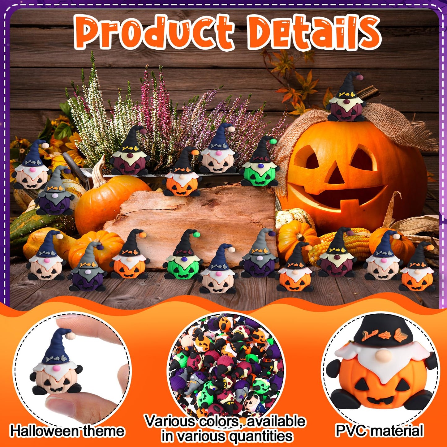Jetec 100 Pcs Mini Halloween Gnomes Figurines to Hide Pumpkin Miniature Gnomes Tiny Figurines Ornaments for Halloween Home Table Decorations