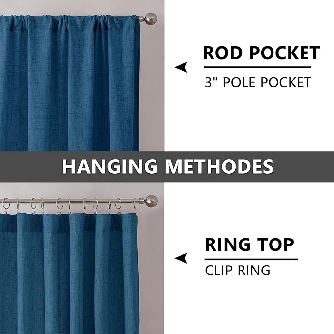 Tollpiz Linen Tier Curtains Rod Pocket Semi Sheer Short Kitchen Curtain Half Burlap Light Filtering Thick Linen Drape for Bathroom, 30 x 30 inches Long, Classic Blue, Set of 2 Panels