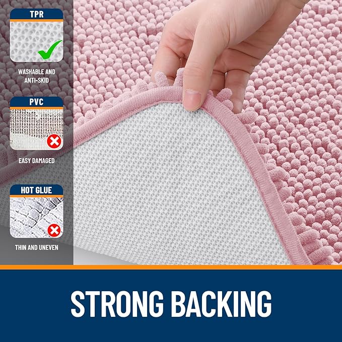 OLANLY Bathroom Rugs 35x24, Extra Soft Absorbent Chenille Bath Rugs, Rubber Backing Quick Dry, Machine Washable Bath Mats for Bathroom Floor, Tub and Shower, Home Decor Accessories, Dusty Rose