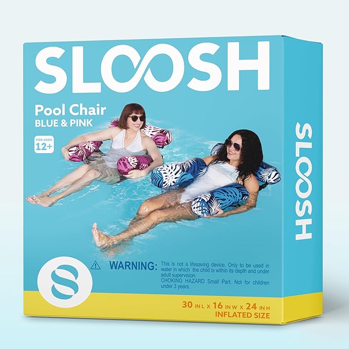 SLOOSH Inflatable Pool Floats Adult, 2 Packs Floating Lounge Chairs, Blow up