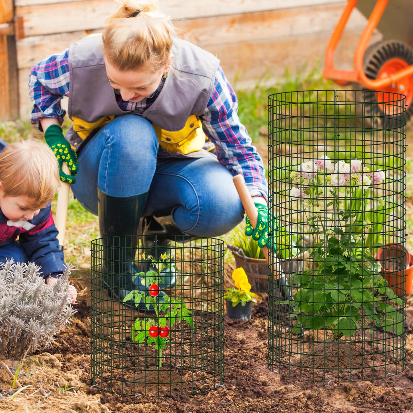 10 Pack Plant Protectors from Animals, 13.5" Dia X 14" H Wire Plant Protector Cage, 30pcs Metal Mesh Garden Cloches to Keep Rabbits, Squirrels and Chicken Out and Protection Vegetables Flowers Shrubs