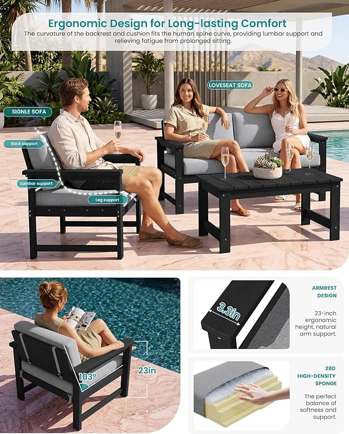 SERWALL 3 Pieces HDPE Outdoor Sofa Bistro Set