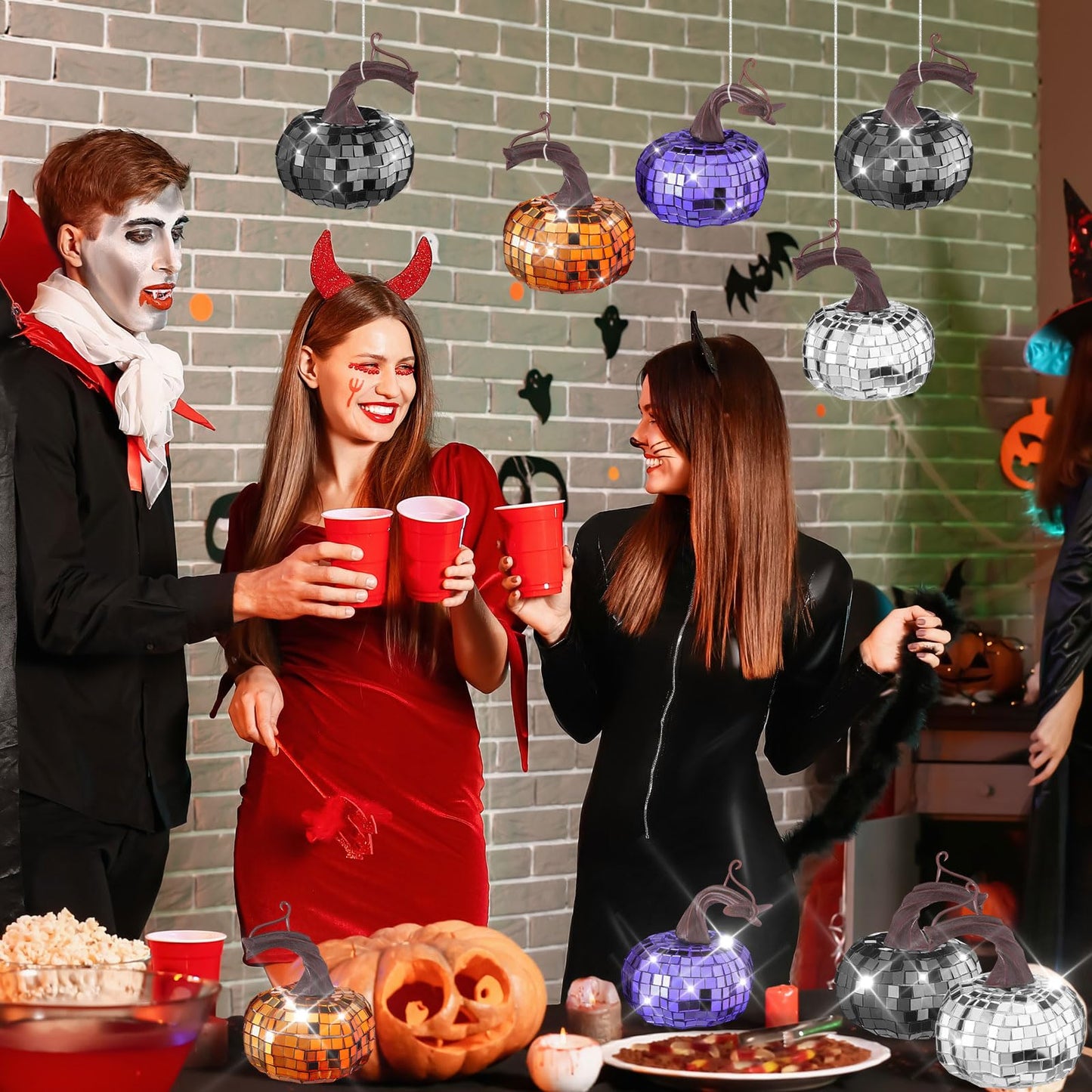Silipull 24 Pcs Artificial Disco Pumpkin Glitter Mirror Pumpkin Fall Hanging Mini Pumpkins Ornaments for Autumn Halloween Thanksgiving Decoration Table Centerpiece(Black, Silver, Orange, Purple)