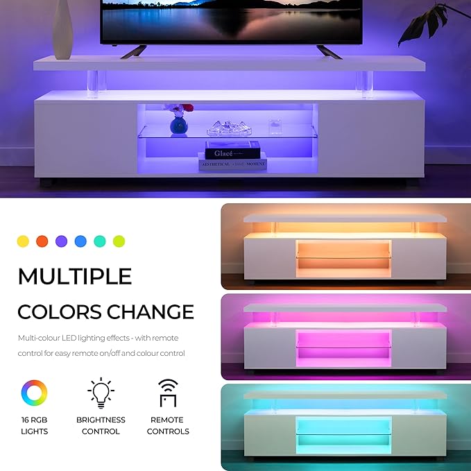 Cubehom White TV Stands for Living Room LED TV Stand Modern TV Stand