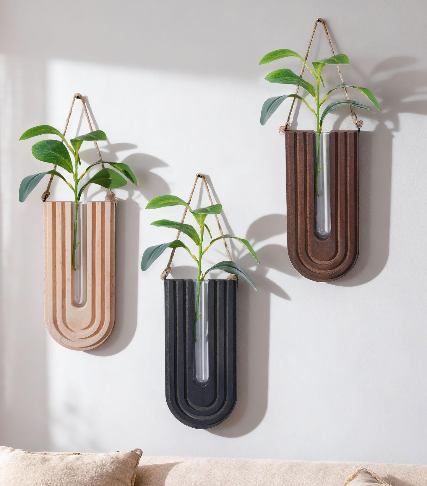 Wooden Wall Vase Set of 3, Propagation Vases Hanging Planters for Indoor Plants, Wall Mounted Vase Boho Modern Farmhouse Decor for Entryway Hallway
