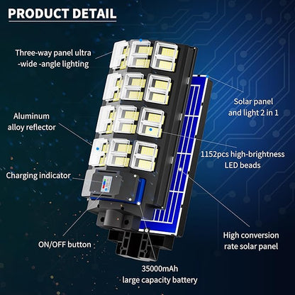 3-Pack 8000W Solar Street Light-240000LM IP67 Waterproof, Dusk to Dawn, Solar Street Lights Outdoor, with Motion Sensor Remote Control,Wide Angle Lamp for Parking lot Lights