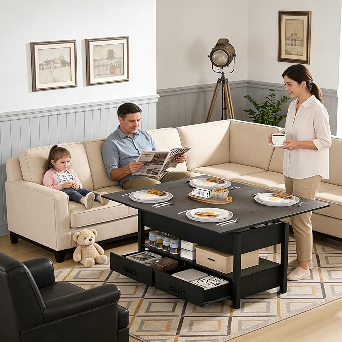 SYESWAY 42'' Lift Top Coffee Table, 4-in-1 Multifunctional Lift Coffee Table