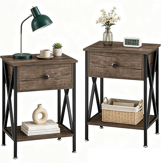VECELO Nightstands Set of 2, Modern Bedside End Tables, Night Stands