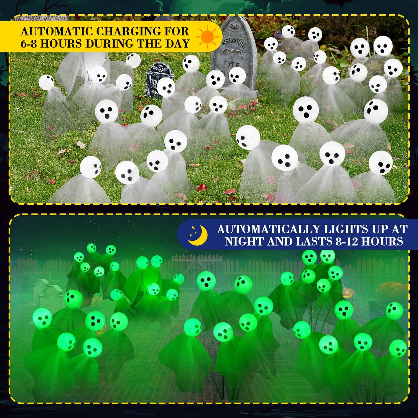 VIHOSE 6 Packs Halloween Solar Lights Outdoor 36 LED Solar Ghost Pathway Lights Waterproof Spooky Ghost Path Light Outdoor Halloween Decorations for Outside Garden Lawn Yard Decors (Green)
