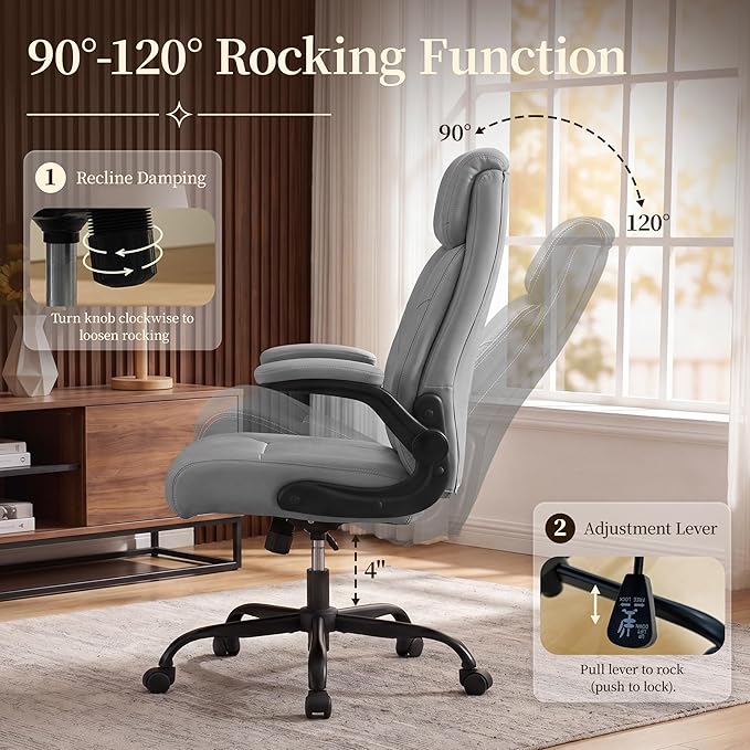 Office Chair, Leather Ergonomic Computer Desk Chair