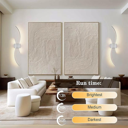 Battery Operated Wall Sconces Set of Two with Remote Control, Stepless Colors 3000K-6000K & Dimming, LED Chrome Wireless Wall Light for Living Room, Hallway, Bedroom, 39.3 Inch (2 Pack)