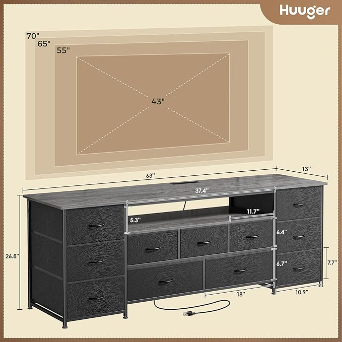 Huuger 63 Inch TV Stand for 65, 70 Inch TV, 11 Drawer Long Dresser