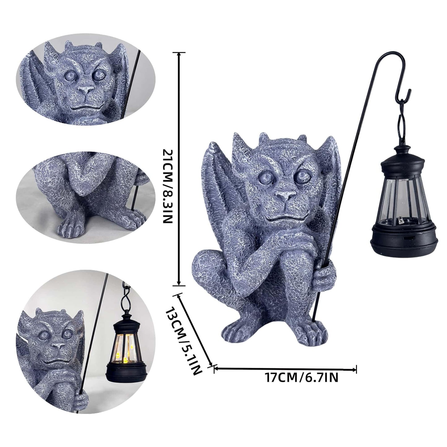 memeyou Gargoyle Statues Outdoor with Solar Lantern Gothic Garden Lamp Decor Outside Dragon Winged Gargoyle for Porch Patio Lawn Yard Ornament Trolls Figurine Gifts for Women Mom Grandma