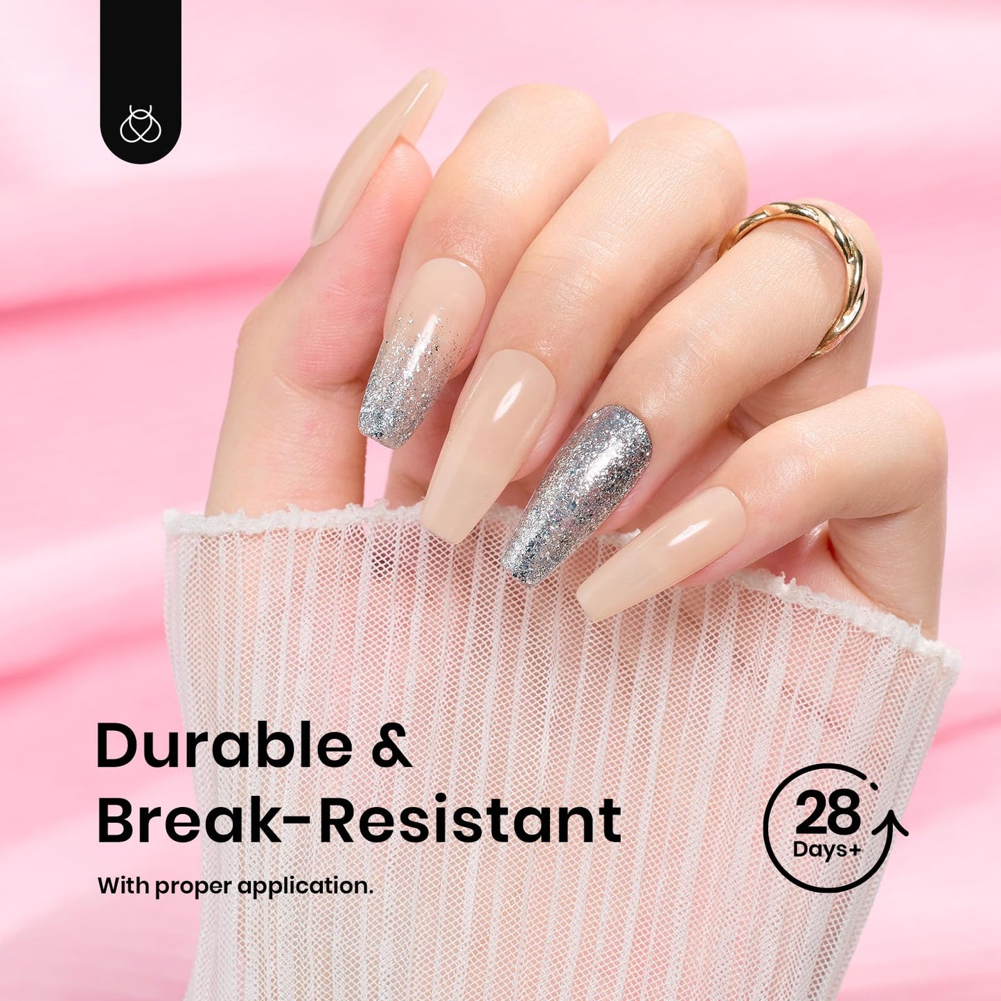 Beetles Gel Nail Kit Short Almond, 240Pcs Easy Nail Extension Set Shaped Clear Tips with 5 in 1 Nail Glue Base & Top Coat and Mini UV Lamp, Nail Tips Art Acrylic Nail Kit Gifts for Women