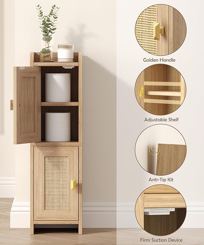Akxomel Rattan Small Bathroom Cabinet