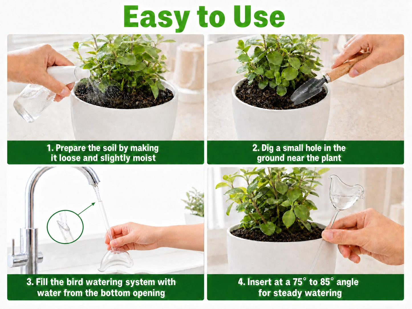 Kysren Self Watering Globes Bird Shape, Self Watering Planter Insert, Plant Watering Devices, Automatic Plant Waterer Indoor, Watering Bulbs, 3 Pack