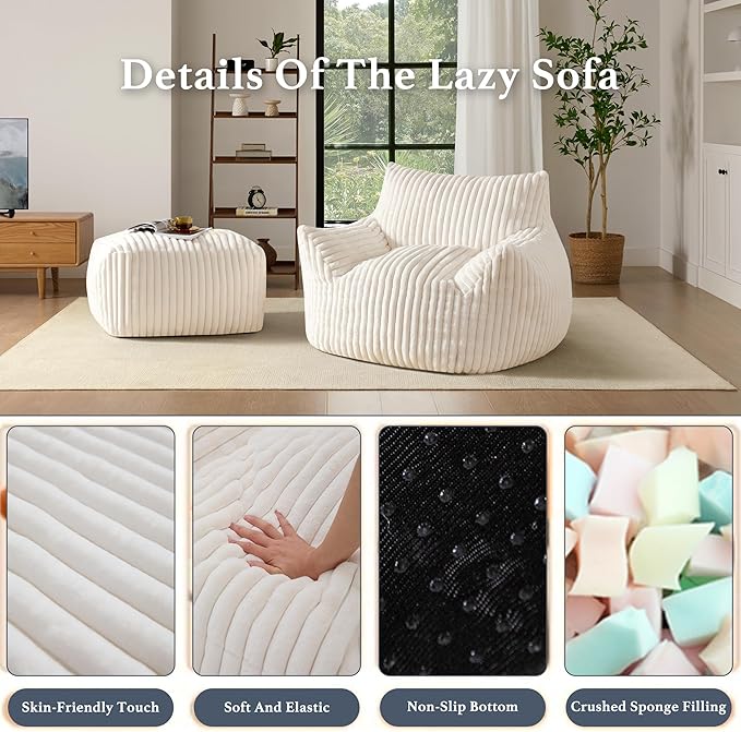 Oversized Bean Bag Chaise Lounge Chair Indoor
