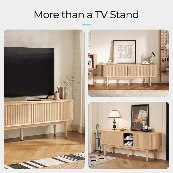 LINSY Home TV Stand for 65" TV, Mid-Century Modern 58" Entertainment Center
