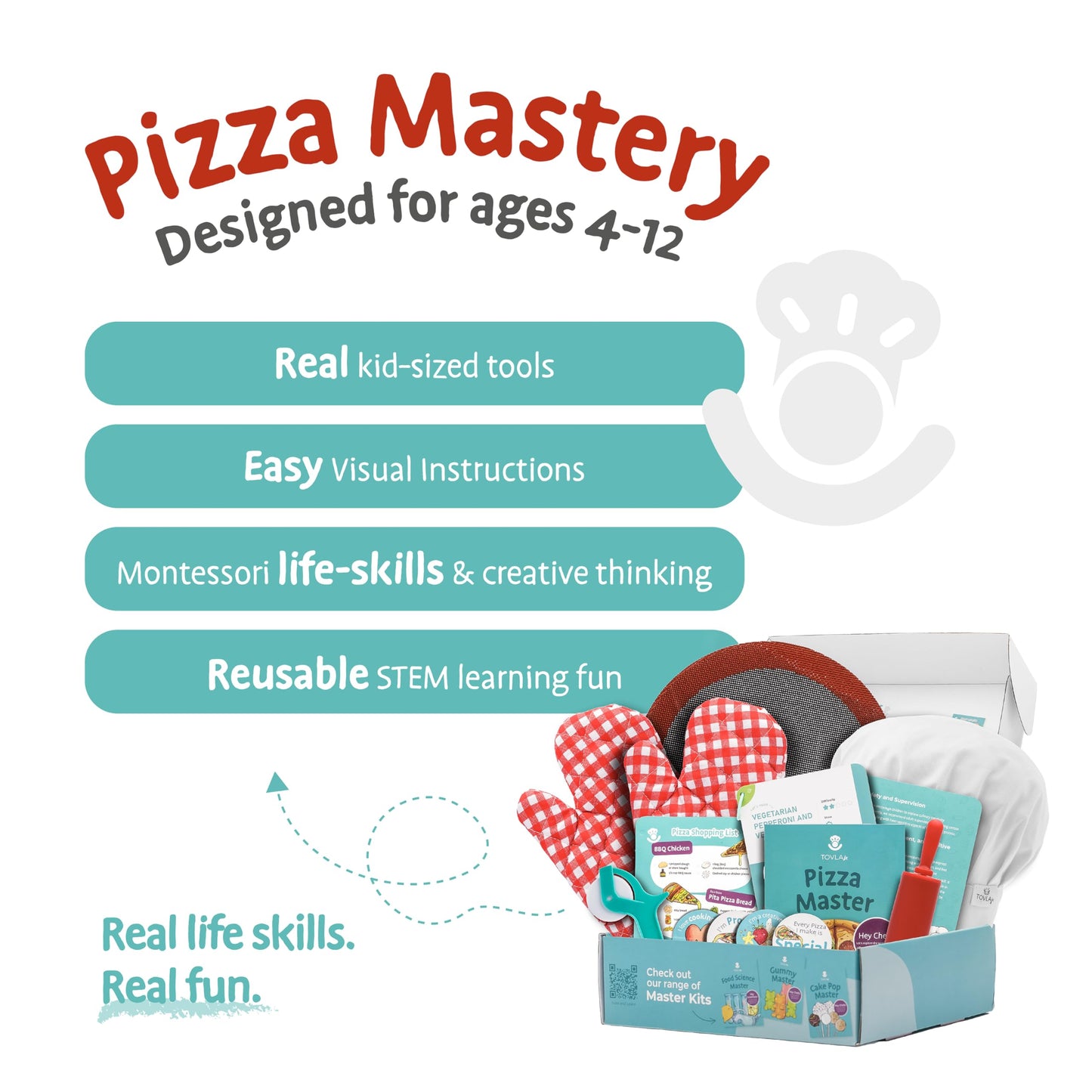 Tovla Jr. Ultimate Real Pizza Cooking Kit for Kids – Fun DIY Baking Set, STEM Activity for Ages 4+, Visual Learning Pizza Tools, Great Gift for Young Chefs