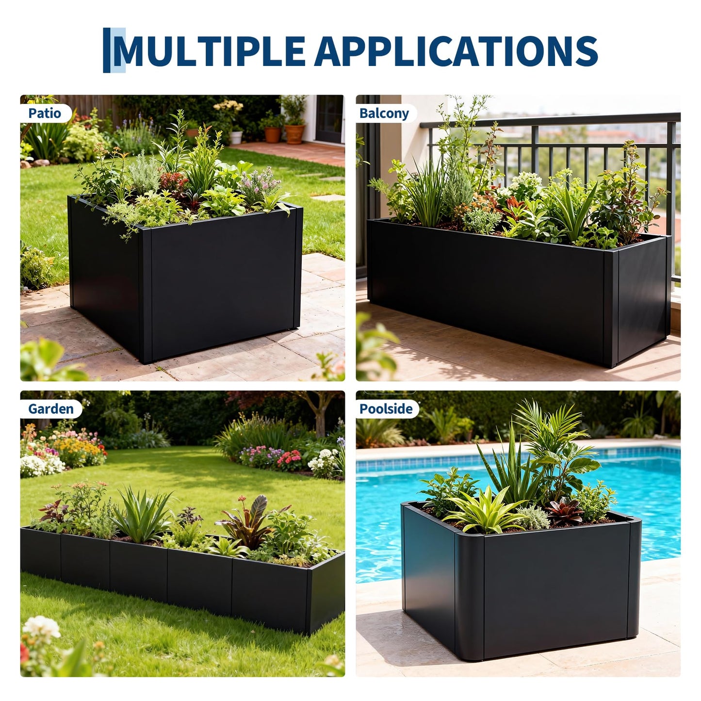 Garvee Square Metal Planter Box with Drainage Holes, 18"X18"X12" Heavy Duty Black Steel Outdoor Planter & Raised Garden Bed, Snap-on Assembly for Patio, Balcony, Garden