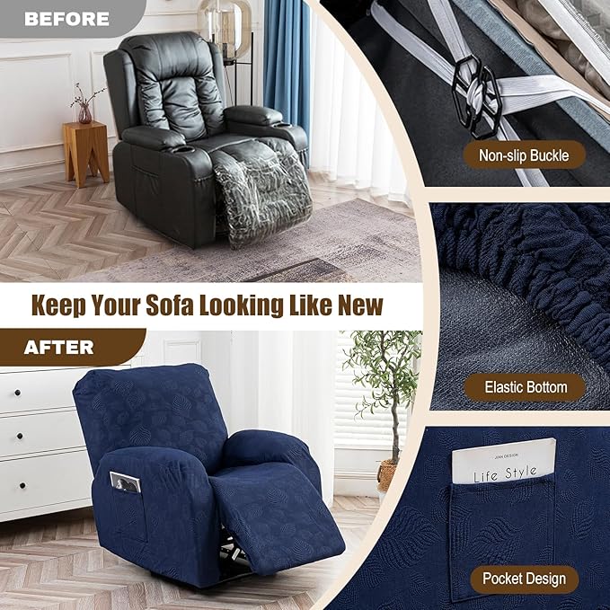 Gennia Recliner Chair Covers 3 Pieces, Waterproof Jacquard Reclining Chair Cover