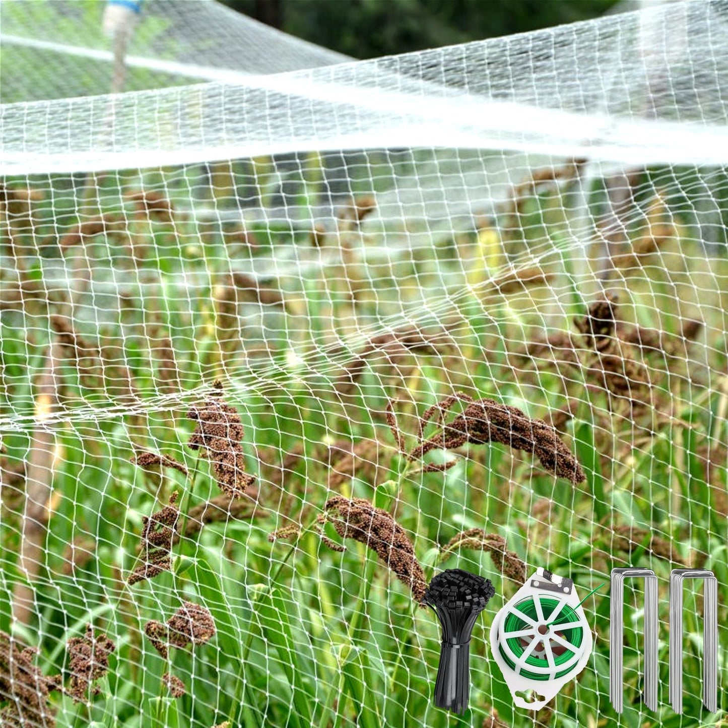 VBWSL Bird Netting, 9 x 50 Feet, 1-inch Square Mesh, Heavy Duty Nylon Garden Protection Against Birds (9X50FT-1'')