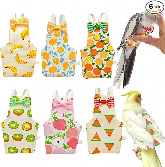 6Pcs Bird Diapers Bird Harness Flight Suits Diapers Reusable Parrot Nappy with Waterproof Inner Layer Washable Cute Urine Wet Suit Costume for Cockatiel Conure Budgie Macaw Parakeet,L