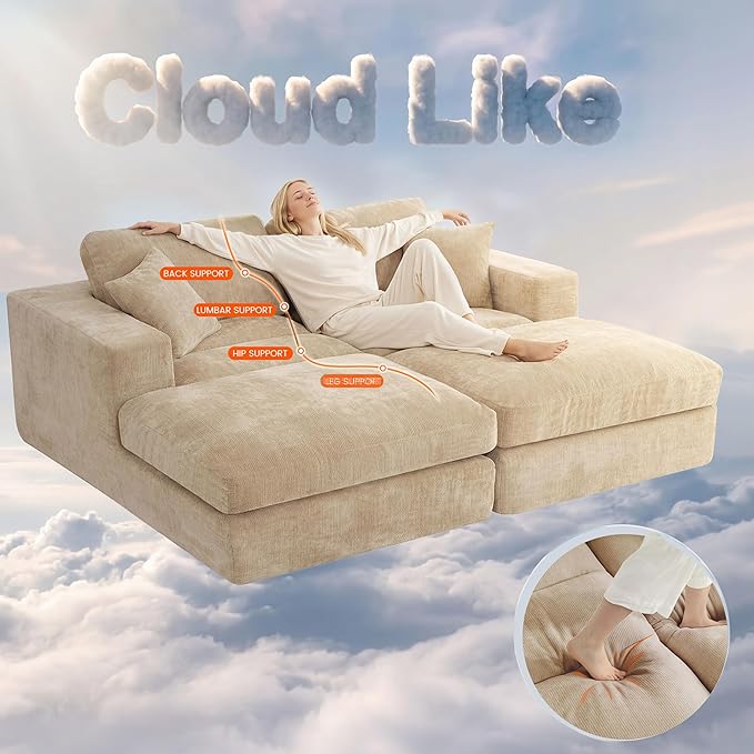 80.7" Oversized Double Chaise Lounge Chair Indoor, Cloud Boneless Sleeper Sofa