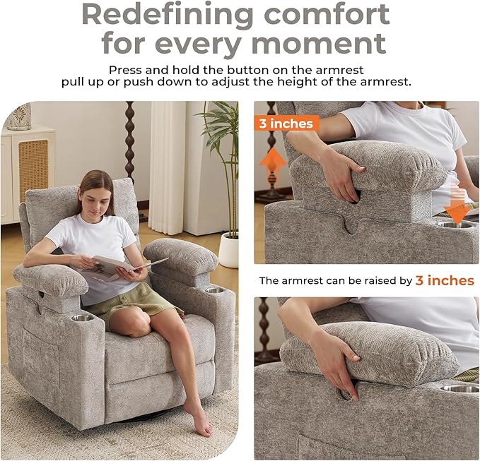 Oversized Power Recliner Chair Swivel Glider