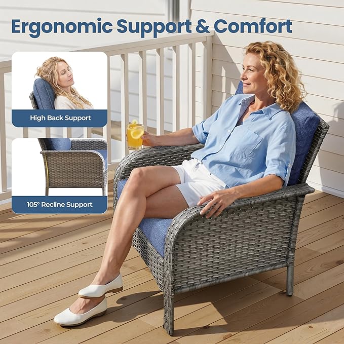 Weaxty Wicker Patio Furniture Set High Back Loveseat Sofa Couch Armchair Coffee