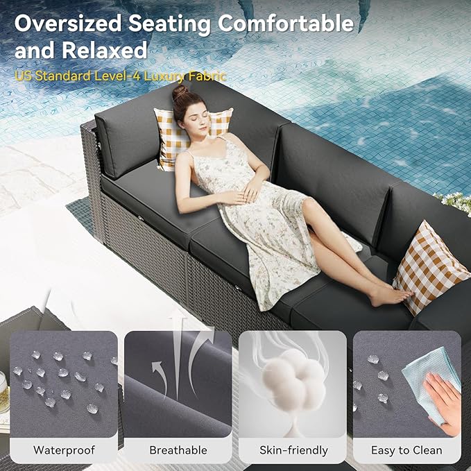 Aoxun Patio Furniture Set with Umbrella, 8 Piece Outdoor Sectional Sofas