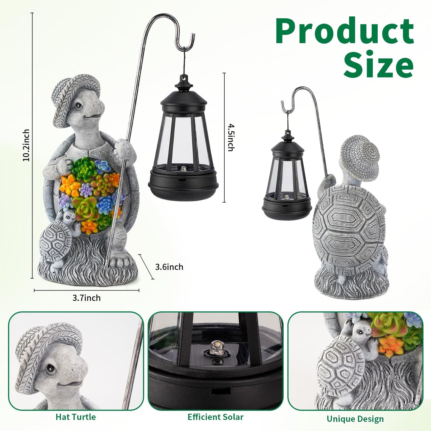 RS FURISON Solar Garden Outdoor Statue Turtle with Hanging LED Lantern —Outside Solar Turtle Decor for Garden,Home,Lawn,Yard, Balcony Ornament- Unique Housewarming Gifts