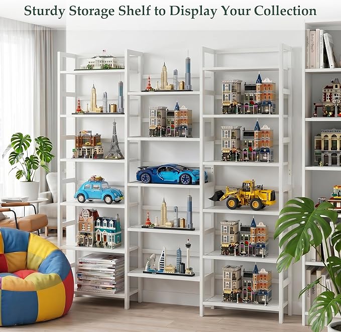 Homykic Bamboo Bookshelf, 71” Tall Triple Wide Bookcase