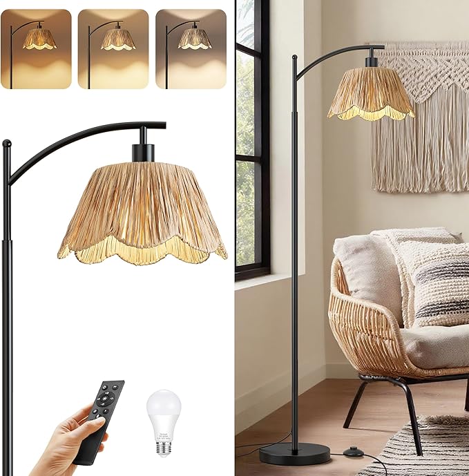 Oneach Boho Floor Lamp with 3 Color Temperatures, Farmhouse Floor Lamps