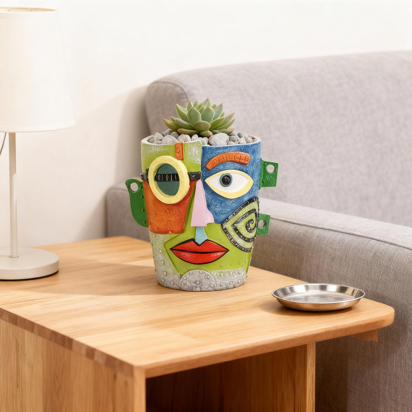 PlivBloom Abstract Face Planter Pot, Hand-Painted Resin Flower Pot with Top Opening for Planting, Decorative Planter for Indoor Plants, Art Accent Flowerpot Decor