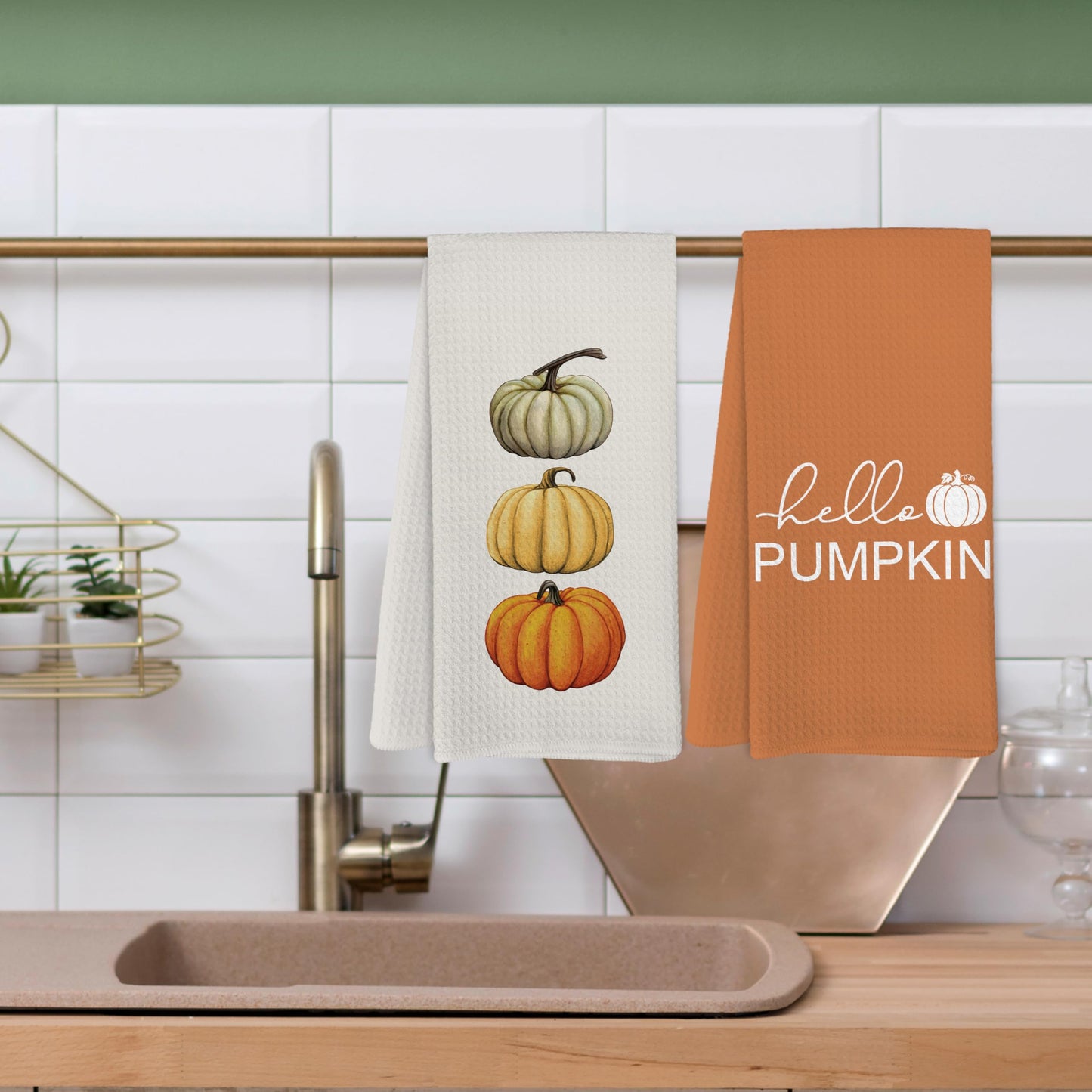 Yorhifa Hello Fall Pumpkin Kitchen Towels Set of 4, Autumn Harvest Maple Leaves Towels for Bathroom Decor, 16x24inch