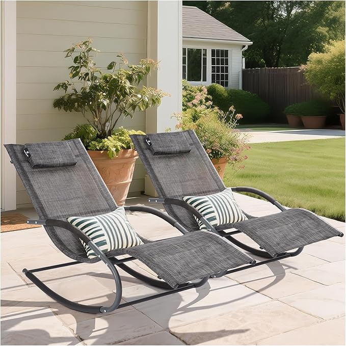 Outdoor Lounge Chairs with Removable Pillow, Pool Chaise Lounge Chairs Set of 2