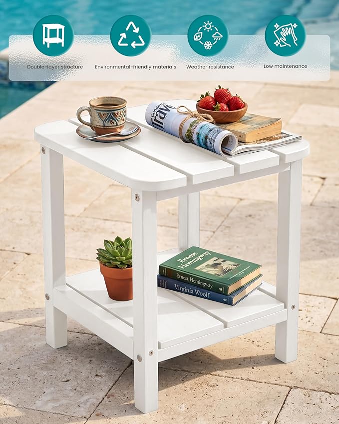 SERWALL Double Adirondack Side Table End Table- White